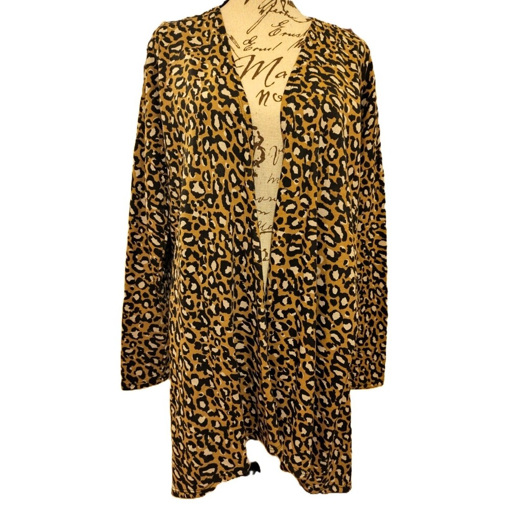 Venus Colorful Cheetah Animal Print Long Open Cardigan Size Medium NWOT